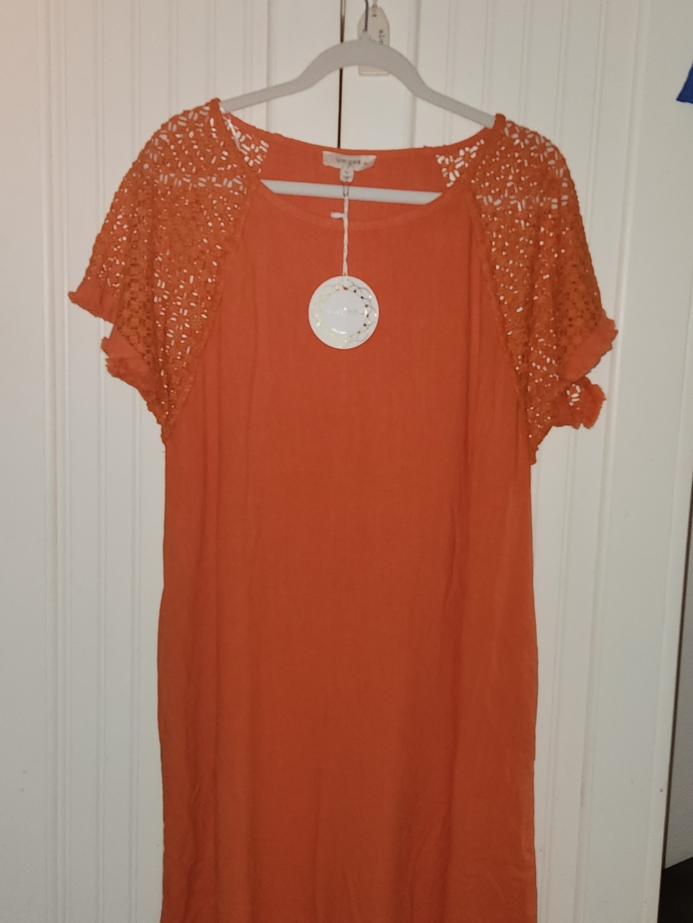 Umgee Orange Crochet Sleeve Dress